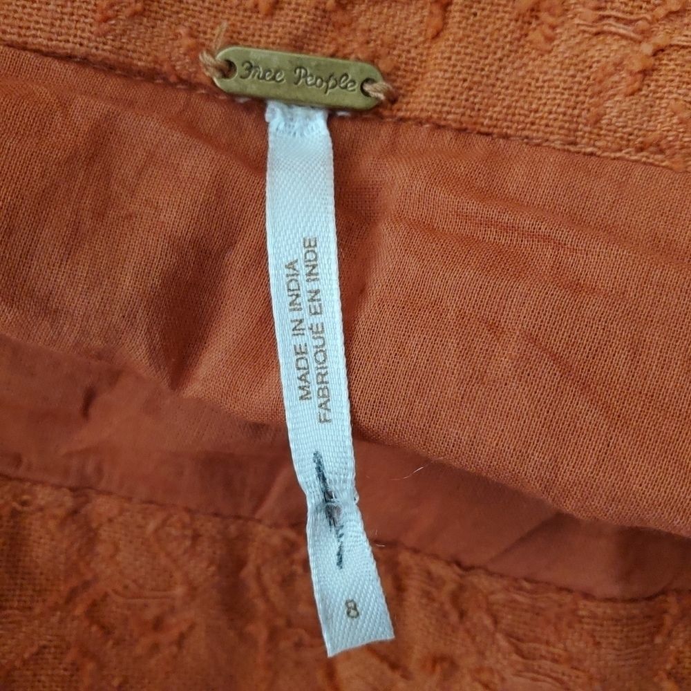 Free People Serena Asymmetrical Ruffle Midi Skirt 100% Cotton Orange sz 8 NEW - Picture 8 of 10
